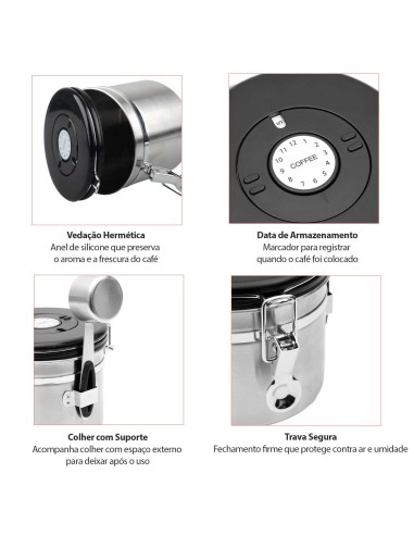 Porta Cafe Valvula Pote Hermetico 1L e Colher...
