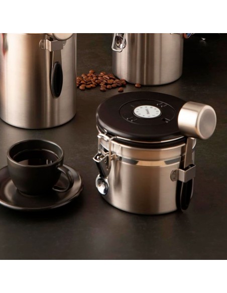 Porta Cafe Valvula Pote Hermetico 1L e Colher Medidora Aço Inox
