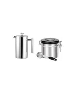 Cafeteira Prensa Francesa e Porta Cafe Hermetico Aço Inox