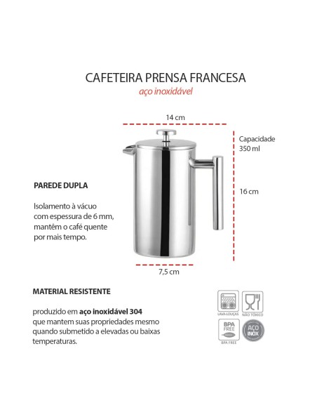 Cafeteira Prensa Francesa e Porta Cafe Hermetico Aço Inox
