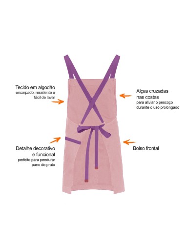 Avental Rosa Alça Cruzada Roxo Sorveteria Açai...