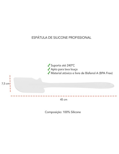 Espatula Grande Cabo Longo Silicone Branco Buffet Profissional 45cm