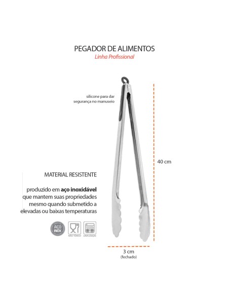 Pegador de Alimentos Grande Inox Pinça Profissional Churrasco 40cm
