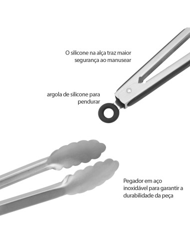 Pegador de Alimentos Grande Inox Pinça...