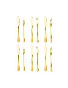 Faca Manteiga Espatula e Garfo Petiscos Dourado Inox 12un
