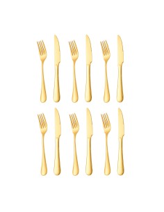 Garfo e Faca de Mesa Dourado Ouro Talheres Inox Buffet 12un