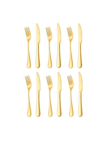 Garfo e Faca de Mesa Dourado Ouro Talheres Inox...