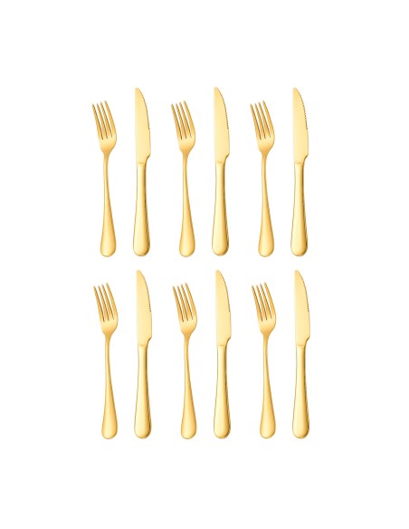 Garfo e Faca de Mesa Dourado Ouro Talheres Inox Buffet 12un