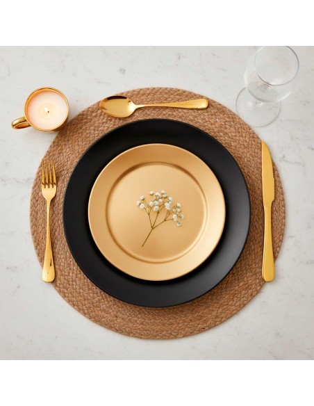 Garfo e Faca de Mesa Dourado Ouro Talheres Inox Buffet 12un