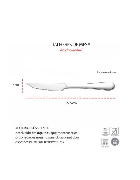 Garfo e Faca de Mesa Talheres Aço Inox Buffet Cozinha 12un
