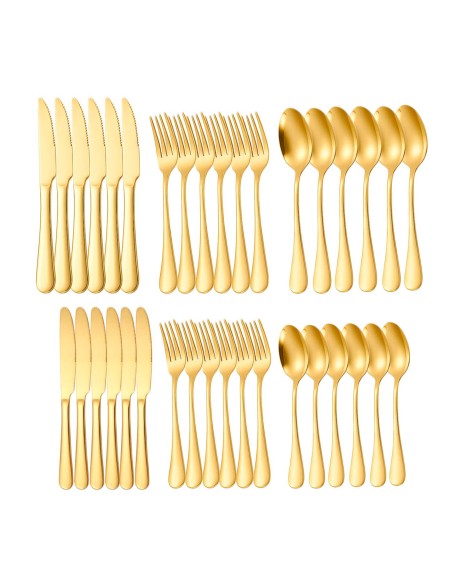 Talheres Mesa Sobremesa Faqueiro Garfo Faca Colher Dourado Inox 36un