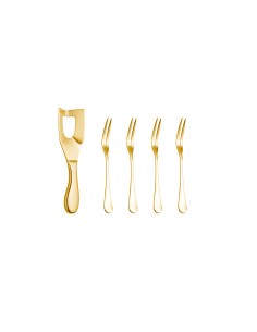 Faca de Manteiga Queijo e Garfo Petiscos Dourado Inox 5un