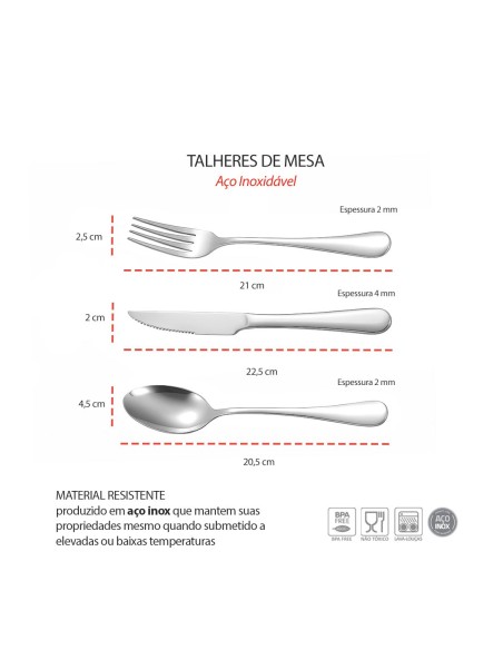 Talheres Mesa Sobremesa Faqueiro Garfo Faca Colher Inox 36un