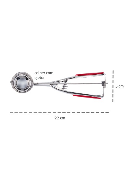 Colher de Sorvete Aço Inox com Ejetor Vermelho