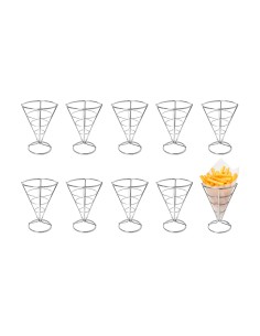 Suporte Cone Fritas Servir Porçoe Petisco Bar Aço Inox 10un