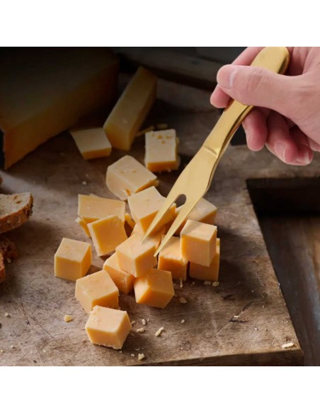 Garfo Queijo Frios e Garfo Petiscos Frutas Dourado Inox 5un