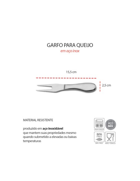 Garfo para Queijo Frios e Garfo Petiscos Frutas Aço Inox 5un