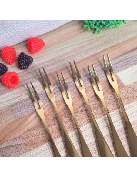 Faca Camarao Limpar e Garfo Petiscos Frutas Dourado Inox 5un