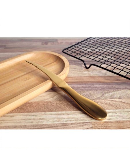 Faca Camarao e Garfinhos Frutos do Mar Petiscos Inox Dourado 5un