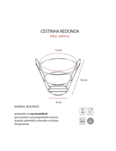 Cestinha Inox Redondo Fritas Servir Bar...