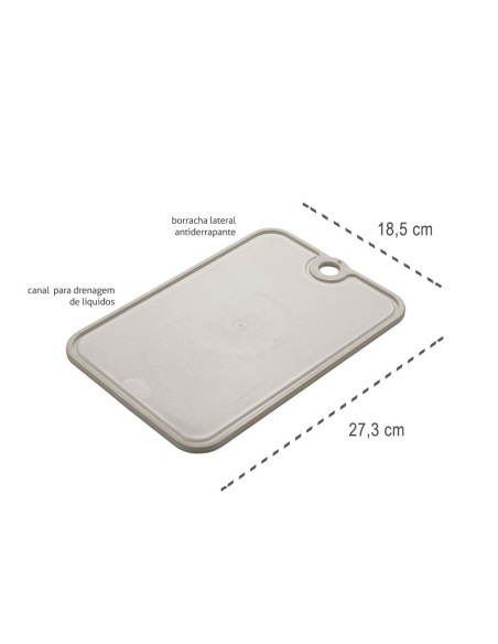 Tabua de Corte Carne Frios Antiderrapante Plastico Cinza