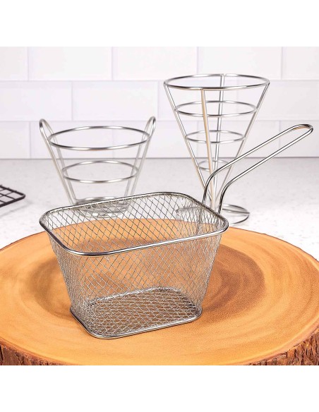 Cestinha Inox Fritas Servir Porçoes Bar Restaurante 10un