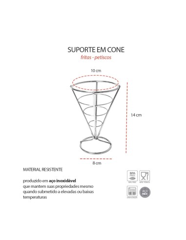 Suporte Cone Fritas Servir Porçoe Petisco Bar...