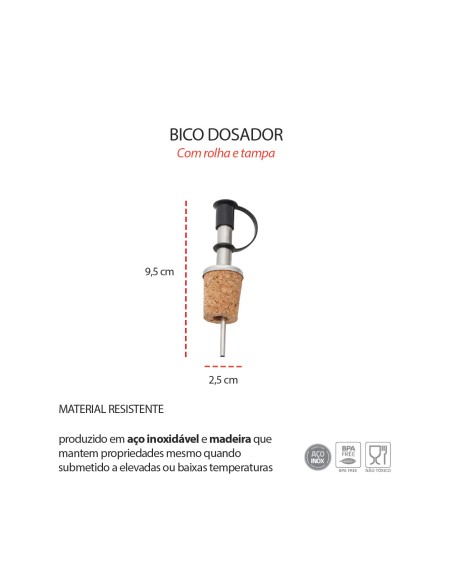 Bico Dosador com Rolha e Tampa Azeite Bebidas Inox 2un