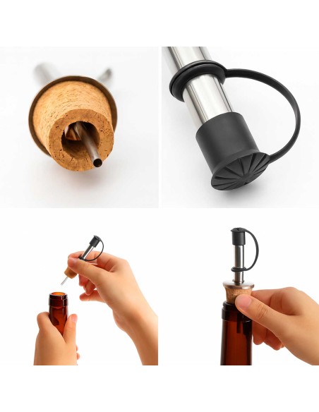 Bico Dosador com Rolha e Tampa Azeite Bebidas Inox 2un
