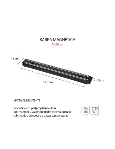 Suporte Facas Ima Barra Magnetica Preta...