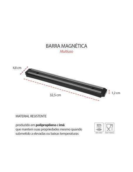 Suporte Facas Ima Barra Magnetica Preta Utensilios Cozinha