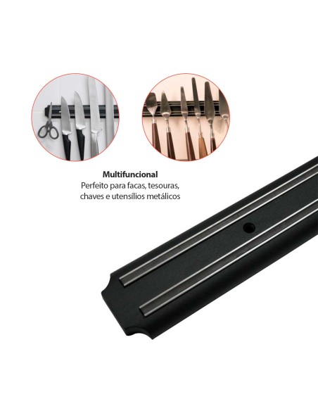 Suporte Facas Ima Barra Magnetica Preta Utensilios Cozinha