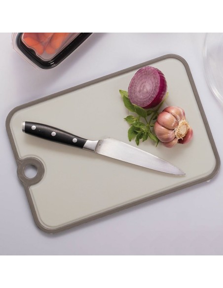 Tabua de Corte Carne Frios Antiderrapante Plastico Cinza