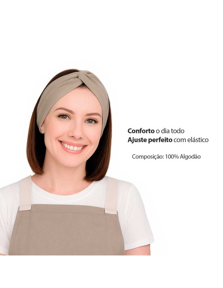 Faixa de Cabelo Turbante Bandana Bege Chef Cozinha Bar Spa