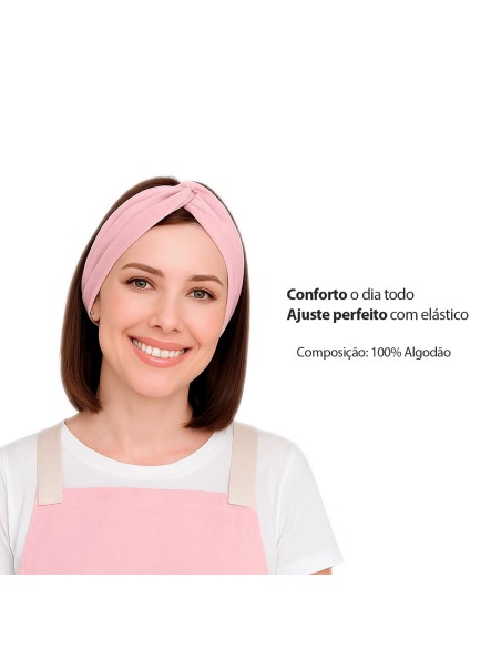 Faixa de Cabelo Turbante Bandana Rosa Chef Cozinha Confeitaria Spa