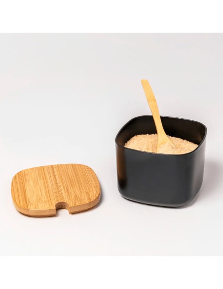 Açucareiro com Tampa Bambu Preto Mesa Porta Condimentos