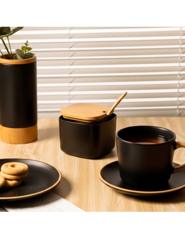 Açucareiro com Tampa Bambu Preto Mesa Porta...