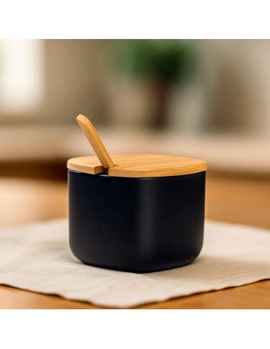 Açucareiro com Tampa Bambu Preto Mesa Porta...