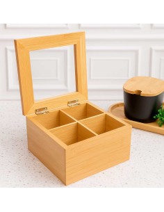Caixa de Cha Organizador Bambu Tampa Transparente 4... 2