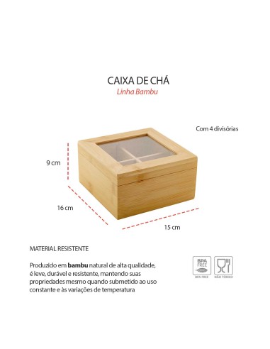 Caixa de Cha Organizador Bambu Tampa...