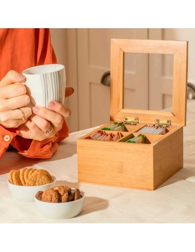 Caixa de Cha Organizador Bambu Tampa...