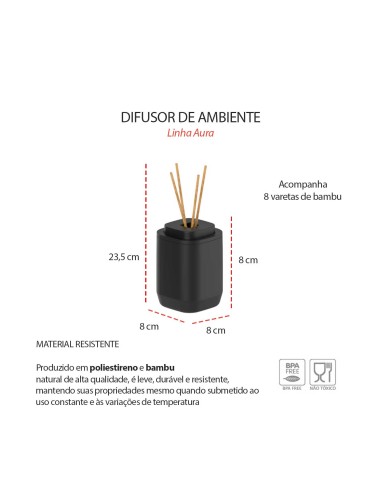 Difusor de Ambiente Aroma Preto com Varetas...