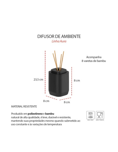 Difusor de Ambiente Aroma Preto com Varetas Banheiro 380ml