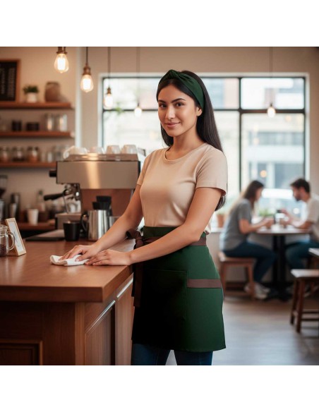 Avental de Cintura Verde Escuro Marrom Cafeteria Bar Unissex