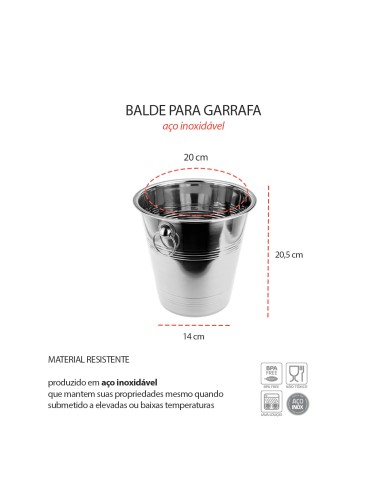 Balde de Gelo e Garrafas Aço Inox 4,5L Bar...