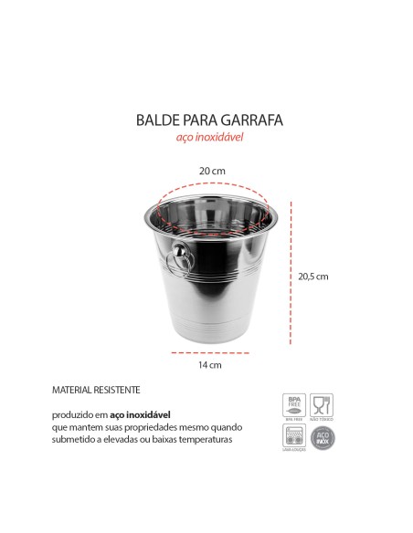 Balde de Gelo e Garrafas Aço Inox 4,5L Bar Restaurante