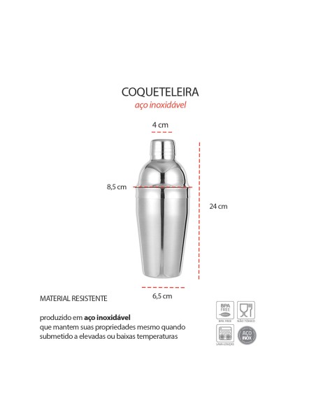 Coqueteleira Coador Drinks Coqueteis Bar Aço Inox 750ml