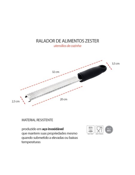 Ralador Inox Zester Especiaria Queijo Verduras Citrico 3un