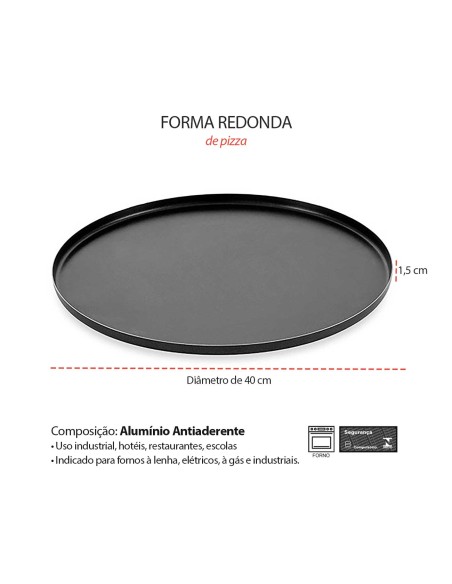 Forma de Pizza Grande Antiaderente 40cm Assadeira Redonda