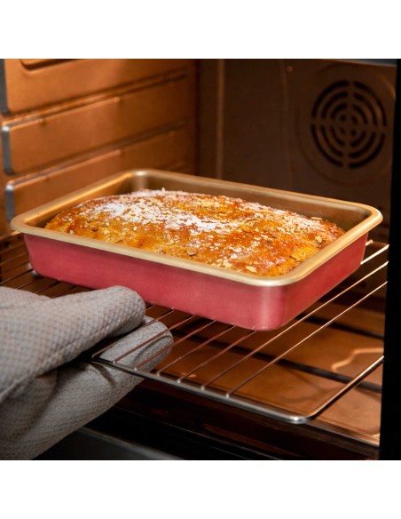 Assadeira Forma Retangular Antiaderente Vermelho Dourado 3,5L